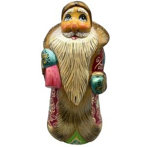 Hand Carved Hand Painted Russian  Santa Vintage Missing Staff Signed 6.5"‎